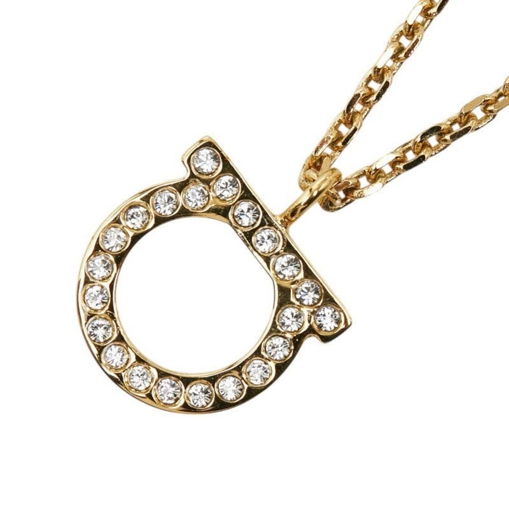 Salvatore Ferragamo Gancini Pendant Necklace Gold-Plated Brass Crystal Gold